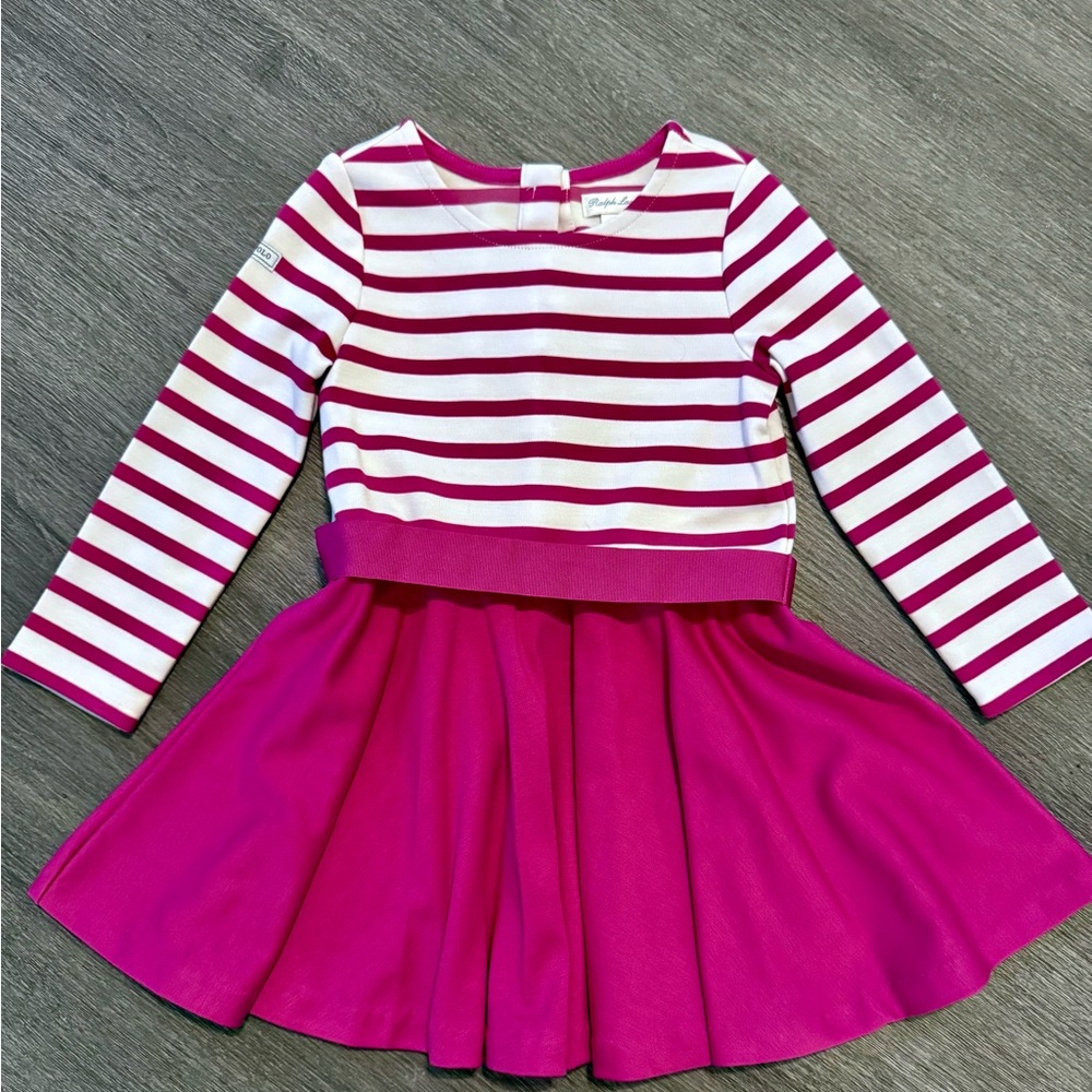 Ralph Lauren White and Pink Fit and Flare Toddler Dress